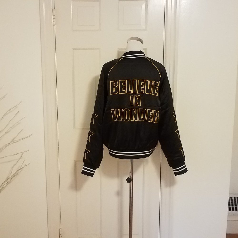 Believe in Wonder Black Satin Bomber Jacket